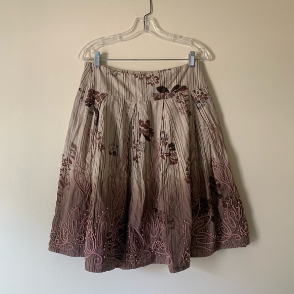 Beaded Floral Striped Cotton Weekend MaxMara Midi Skirt | Size 10 - Women’s - Picture 1 of 5